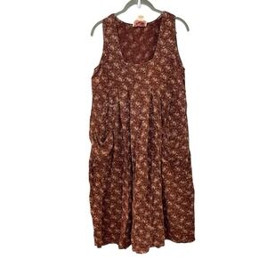 April Cornell for Cornell Trading Dress Brown Floral Corduroy Babydoll Pockets